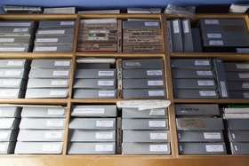 Archival boxes in Mark Power's studio